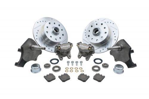 WILWOOD VW FRONT DISC BRAKE KIT w/ DARK SILVER CALIPERS / BALL JOINT / 5 on 130mm and Chevy Bolt Pattern