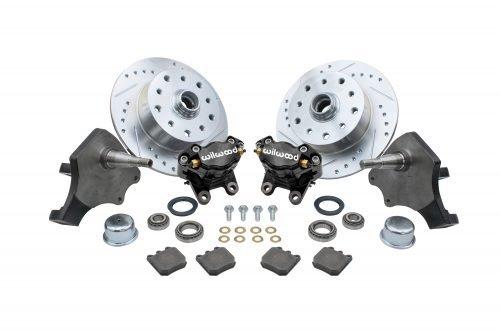 WILWOOD VW FRONT DISC BRAKE KIT w/ BLACK CALIPERS / BALL JOINT / 5 on 130mm and Chevy Bolt Pattern