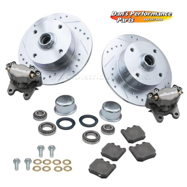 Part Number 01-22-6157-0: WILWOOD VW FRONT DISC BRAKE KIT / BALL JOINT / 4 X 130 / DRILLED AND SLOTTED / SILVER W/O SPINDLES