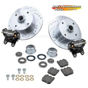 Part Number 01-22-6157-B: WILWOOD VW FRONT DISC BRAKE KIT / BALL JOINT / 4 X 130 / DRILLED AND SLOTTED / BLACK W/O SPINDLES