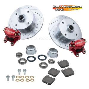Part Number 01-22-6157-R: WILWOOD VW FRONT DISC BRAKE KIT / BALL JOINT / 4 X 130 / DRILLED AND SLOTTED / RED W/O SPINDLES