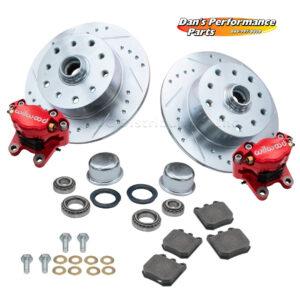 Part Number 01-22-6158-R: WILWOOD VW FRONT DISC BRAKE KIT / BALL JOINT / 5 X 130 / DRILLED AND SLOTTED / RED W/O SPINDLES