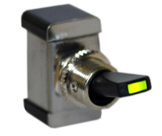 K-FOUR SWITCHES Part Number:  11-108 :  LEVER SWITCH / LED LIGHTED TIP/ 12V OFF-ON / 20AMP/ GREEN TIP