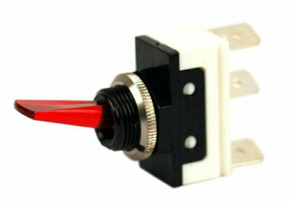 K-FOUR SWITCHES Part Number:  11-115 :  LEVER SWITCH / LIGHTED RED / 12V OFF-ON / 20AMP