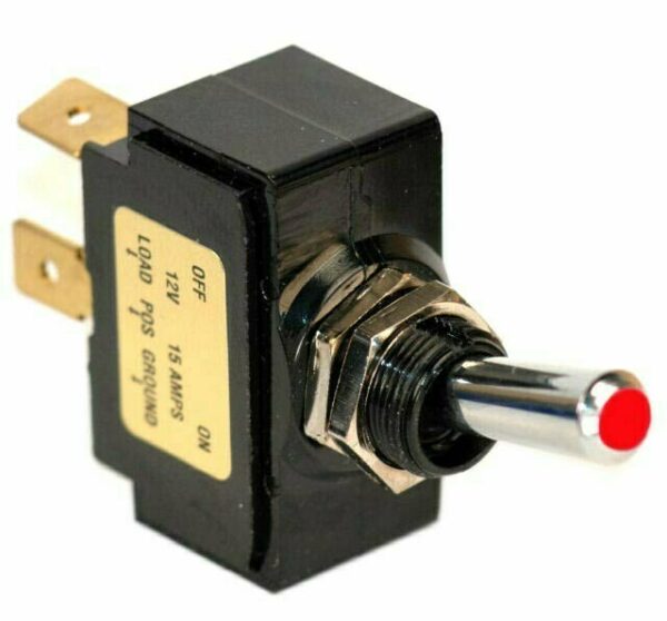 K-FOUR SWITCHES Part Number:  12-145 :  LEVER SWITCH / LIGHTED RED TIP /12V OFF-ON / 15AMP