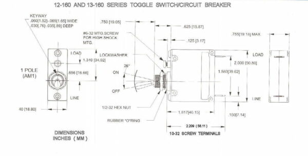 K-FOUR SWITCHES Part Number:  12-160-5 :  LEVER SWITCH / CIRCUIT BREAKER / 12V / 5 AMP