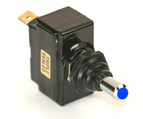 K-FOUR SWITCHES Part Number:  13-148 :  SEALED SWITCH / BLUE INCANDESCENT TIP/ SINGLE POLE-12V-OFF-ON / 15AMP
