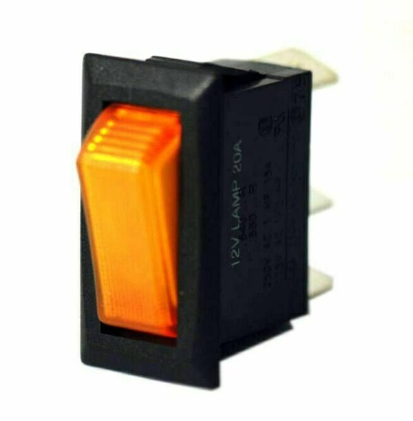 K-FOUR SWITCHES Part Number:  14-307 :  ROCKER SWITCH/ LIGHTED/ SINGLE POLE-12V-OFF-ON-20AMP AMBER
