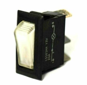 K-FOUR SWITCHES Part Number:  14-309 :  ROCKER SWITCH/ LIGHTED/ SINGLE POLE-12V-OFF-ON-20AMP CLEAR