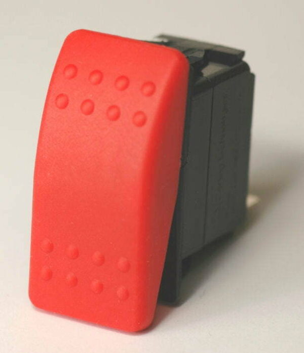 K-FOUR SWITCHES Part Number:  14-512 :  ON-OFF-ON  CONTURA II ROCKER SWITCH/ SOFT RED ACTUATOR