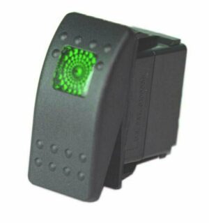 K-FOUR SWITCHES Part Number:  14-521 :  OFF-ON  CONTURA II ROCKER SWITCH/ ONE GREEN LENS