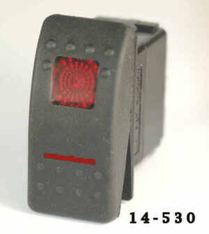 K-FOUR SWITCHES Part Number:  14-530 :  ON-OFF-ON  CONTURA II ROCKER SWITCH/ BAR/ SQUARE RED LENS