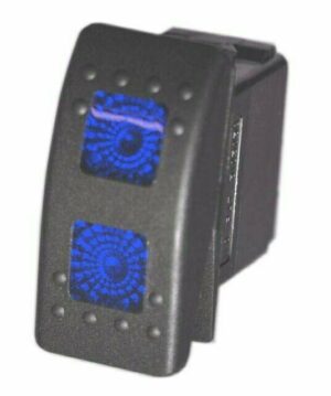 K-FOUR SWITCHES Part Number:  14-531BB :  ON-OFF-ON  CONTURA II ROCKER SWITCH/ TWO SQUARE BLUE LENS