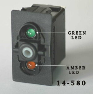 K-FOUR SWITCHES Part Number:  14-580 :  OFF-ON  CONTURA SWITCH BODY/ ONE GREEN/ ONE AMBER LED