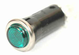 K-FOUR SWITCHES Part Number:  17-411-24V :  24V SNAP-IN INDICATOR LIGHT / 1/2 in / REPLACEABLE LAMP / CHROME BEZEL / GREEN