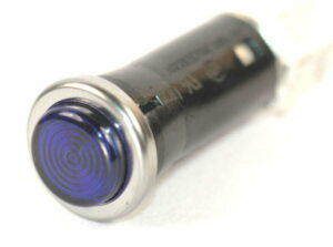 K-FOUR SWITCHES Part Number:  17-413 :  12V SNAP-IN INDICATOR LIGHT / 1/2 in / REPLACEABLE LAMP / CHROME BEZEL / BLUE