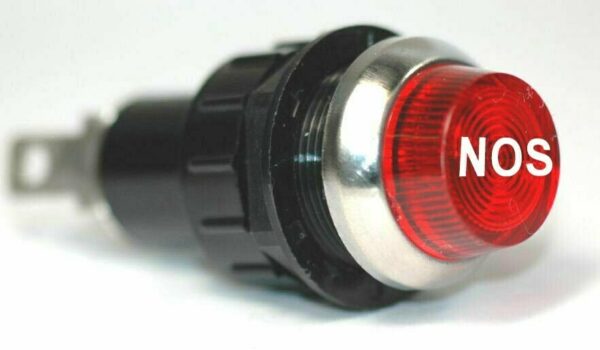 K-FOUR SWITCHES Part Number:  17-430-00 :  12V LARGE INDICATOR 3/4 in / REPLACEABLE LAMP / CHROME BEZEL /RED-NOS LENS