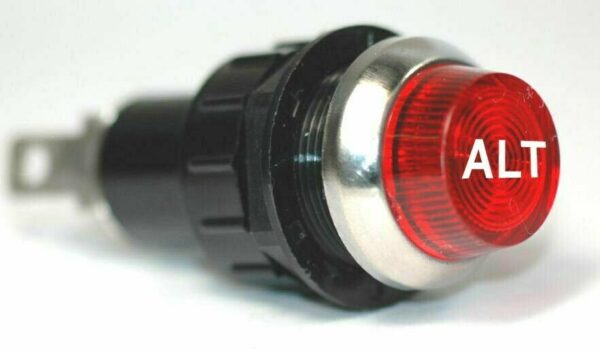 K-FOUR SWITCHES Part Number:  17-430F-07 :  12V LARGE INDICATOR 3/4 in / REPLACEABLE LAMP / CHROME BEZEL / FLASHING/ RED-ALT