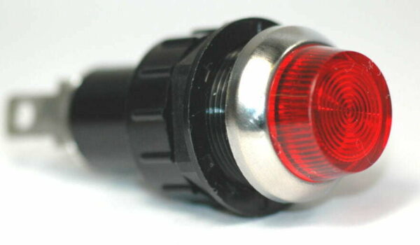 K-FOUR SWITCHES Part Number:  17-430 :  12V LARGE INDICATOR 3/4 in / REPLACEABLE LAMP / CHROME BEZEL / RED