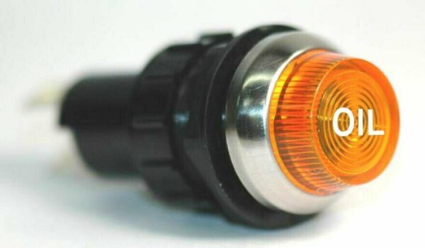 K-FOUR SWITCHES Part Number:  17-432-05 :  12V LARGE INDICATOR 3/4 in / REPLACEABLE LAMP /CHROME BEZEL /AMBER-OIL LENS