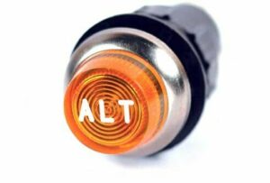 K-FOUR SWITCHES Part Number:  17-432-07 :  12V LARGE INDICATOR 3/4 in / REPLACEABLE LAMP /CHROME BEZEL /AMBER-ALT LENS