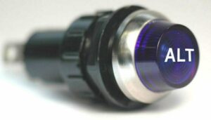 K-FOUR SWITCHES Part Number:  17-433-07 :  12V LARGE INDICATOR 3/4 in / REPLACEABLE LAMP /CHROME BEZEL /BLUE-ALT LENS
