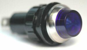 K-FOUR SWITCHES Part Number:  17-433 :  12V LARGE INDICATOR 3/4 in / REPLACEABLE LAMP / CHROME BEZEL / BLUE