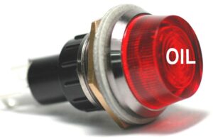 K-FOUR SWITCHES Part Number:  17-440-05 :  12V JUMBO INDICATOR 1 in / REPLACEABLE LAMP / CHROME BEZEL / RED-OIL LENS
