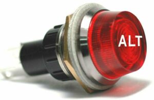 K-FOUR SWITCHES Part Number:  17-440-07 :  12V JUMBO INDICATOR 1 in / REPLACEABLE LAMP / CHROME BEZEL / RED-ALT LENS