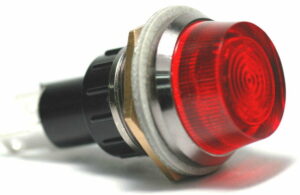 K-FOUR SWITCHES Part Number:  17-440 :  12V JUMBO INDICATOR 1 in / REPLACEABLE LAMP / CHROME BEZEL / RED