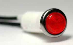 K-FOUR SWITCHES Part Number:  17-465 :  12V SNAP-IN INDICATOR LIGHT / 1/2 in / NON-REPLACEABLE LAMP / CHROME BEZEL / RED