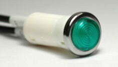 K-FOUR SWITCHES Part Number:  17-466 :  12V SNAP-IN INDICATOR LIGHT / 1/2 in / NON-REPLACEABLE LAMP / CHROME BEZEL / GREEN