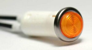 K-FOUR SWITCHES Part Number:  17-467 :  12V SNAP-IN INDICATOR LIGHT / 1/2 in / NON-REPLACEABLE LAMP / CHROME BEZEL / AMBER