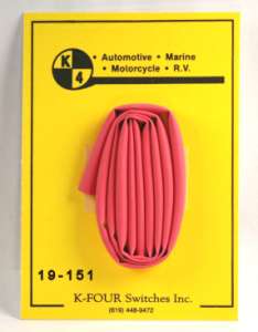 K-FOUR SWITCHES Part Number:  19-151 :  HEAT SHRINK TUBING / 3/16 in DIA / 2ft LONG, RED