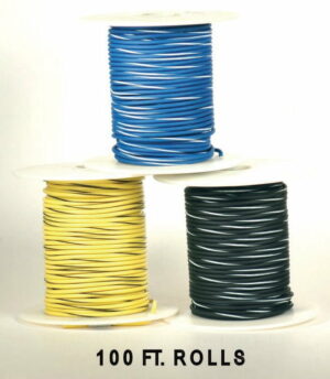 K-FOUR SWITCHES Part Number:  41-215-0-100 :  STRIPED PRIMARY WIRE / 18 GAUGE / 100ft LONG / WHITE-BLACK STRIPED