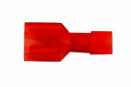 K-FOUR SWITCHES Part Number:  40-107-09 :  INSULATED SLIDE-ON TERMINALS/ FEMALE/ RED/ 18-22 GA 1/4 in  LUG / 12 PACK